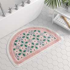 솔룸 반달 레트로 문양 욕실 발매트, 핑크플라워