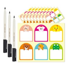 연두앵두-귀여운-동물모양-정리용-분류-수납-라벨-스티커-6개-x-10장-+-네임펜-검정-3개-1세트-추천-상품