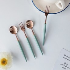 보겐 에펠 커트러리 2종 x 2p 세트 로즈골드 + 다크그린, 티스푼 2p + 티포크 2p, 1세트 티스푼 2p + 티포크 2p, 1세트