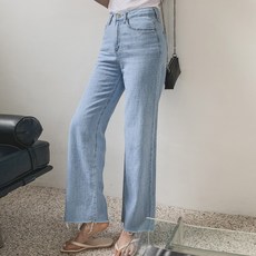시크블랙 여성용 데키라 컷팅 일자 데님 팬츠 PT511K23