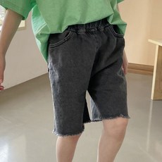키즈흑청반바지