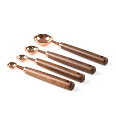 HIMMEL 不鏽鋼圓形量匙4件組, 玫瑰金, 木頭手柄, 19.5cm + 18cm + 17.5cm + 16.8cm, 1組