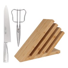 ZEUS Kitchenware 刀座 3 件組, 1組, 全不鏽鋼廚師刀240mm+蝴蝶剪刀+4段刀座