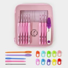 소잉바이핸드 모사용 코바늘 핑크 8종 + 쪽가위 랜덤발송 + 케이스 세트, 1세트