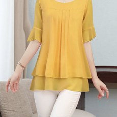 묘먀미 하늘하늘 2단 쉬폰 롱블라우스 MMM416