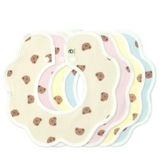 유아용 곰 롤링 턱받이 4종 세트, 1세트, 베이지, 노랑, 소라, 핑크