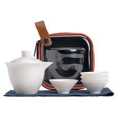 mondeuseupat 露營攜帶式茶道水壺茶杯毛巾收納包組 RR1756, 4件茶具+水壺+茶袋+茶巾, 混色, 1組