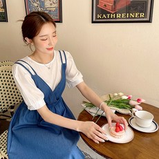 코코블랑 코니 데님 뷔스티에 원피스 + 블라우스 세트