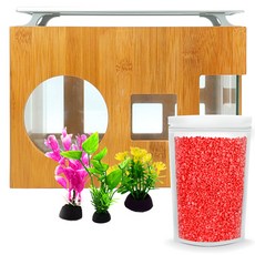 아쿠아테라 우드케이싱 어항 AMZ-W30 + 인조 수초 3종 + 바닥재 1kg+ LED 등커버 세트, 레드(바닥재), 랜덤발송(수초), 1개
