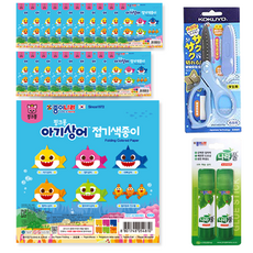 종이나라 1000 핑크퐁 아기상어 접기 색종이 20p + 고쿠요 SAXA 플라이 캡 가위 블루 + 나라풀 15g x 2p 세트, 1세트, 6색