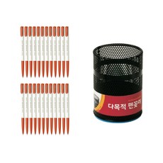동아 스피디 볼펜 0.38mm 24p + 이글 메탈 펜꽂이 소, 레드(볼펜), 블랙(펜꽂이), 1세트