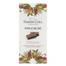 SIMON COLL 99% 黑巧克力片, 低糖份, 高可可含量, 口感濃郁細膩, 85g, 1片