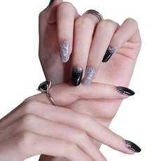 GLOSSYBLOSSOM Pro Black Dress 美甲貼紙 Set 28入, 純色亮粉, 玻璃珠光澤, 凝膠材質, 1組