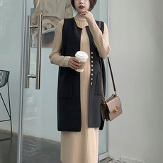 루나글램 임산부 심플 코듀로이 니트 조끼