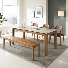 로드퍼니처 갤러리아 1800 모자이크 세라믹 식탁 6인용 + 의자 3p + 벤치 방문설치, 멀티내츄럴