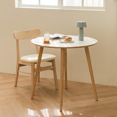 우드레이 소노 원목 원형 테이블 지름 800mm x 높이 730mm x T 18mm, 화이트(상판), 우드(상판하부, 다리)