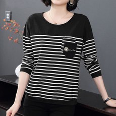 여성용 니더베트 스트라이프 라운드넥 긴소매 티셔츠 CH-2214613