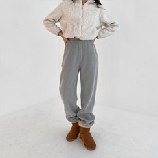 헤이진 여성용 슬림 골지 와이드 트레이닝 기모팬츠