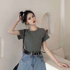 여성용 굿샵 캔디 라운드 반팔 상의