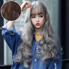 하이유니 웨이브 펌 롱 컬 헤어 통가발 70cm + 가발망 + 거치대 세트, 다크브라운(가발), 랜덤발송(거치대), 1개