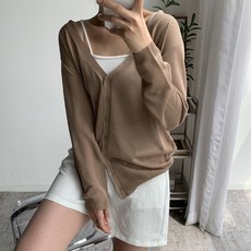 오오엘 여성용 시스루 심플 베이직 데일리 쿨링 롱 가디건