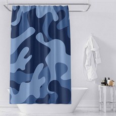 밀리터리 샤워커튼 블루 150 x 180 cm + 봉, 1세트