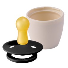 BIBS 컬러 고무 쪽쪽이 + 실리콘 화분캡 세트, 1단계(0~6개월), 블랙(쪽쪽이), 아이보리(화분캡)