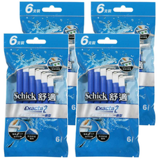 Schick 舒適牌 Exacta 2 高級防滑輕便刀 一般型 6支裝, 雙層刀片 精準刮鬍, 防滑舒適握柄, 一按清洗裝置, 6支, 4包