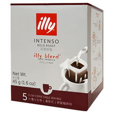 illy 意利 深焙咖啡掛耳, 100%頂級阿拉比加咖啡豆, 咖啡生豆100%篩檢, 乾燥度97%以上, 咖啡因含量1.5%以下, 9g, 5包, 1盒