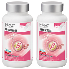 HAC 永信藥品 韻補葉酸錠, 每日800微克, 含β-聚葡萄糖, 90錠, 90顆, 2罐