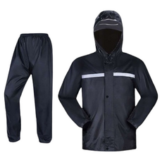 成人兩件式雨衣, 卡津布+PVC膜, 反光條設計, XXL(160~170cm), 黑色