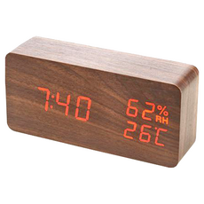 Itson LED 顯示溫度濕度木質時鐘, 鬧鐘, 亮度, 日期, 胡桃木, Walnut