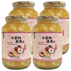 韓味不二 水蜜桃蘋果茶果醬，富含果肉，補充能量, 1kg, 4罐