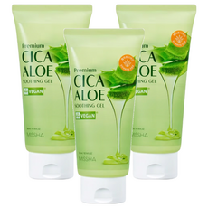 MISSHA 積雪草蘆薈舒緩凝膠, Premium CICA ALOE SOOTHING GEL, 純素, 300ml, 3條