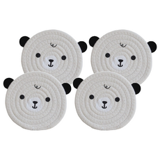 棉繩藤編隔熱墊 Set 4, 奶油小熊, 12cm/160g, 奶白小熊, 1組
