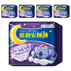 whisper 好自在 熊抱安睡褲 內褲型衛生棉, 超長巾身, 立體高防漏側邊, 彈性剪裁, 360度貼臀防漏, 量大也不怕漏, L, 4片, 5包
