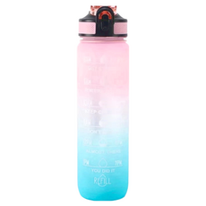TRITAN 大容量運動水壺, 1000ml, Tritan材質, 防塵蓋, 矽膠吸管, 漸層粉藍, 1L, 1瓶