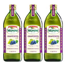 MONINI Oils 莫尼尼葡萄籽油3瓶組, 1L裝，義大利原裝進口，富含維生素E，高發煙點，適合多種烹調方式, 3瓶, 1L