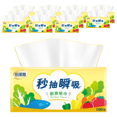 倍潔雅 秒抽瞬吸廚房紙巾，100抽x3包，隨抽即用，油水瞬吸，強韌耐用, 3包, 4袋