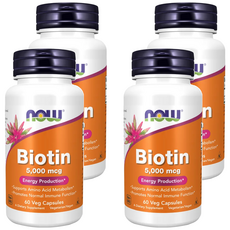 NOW Foods 生物素 5000mcg 60 顆膠囊, 60顆, 4罐