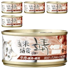 靖 貓罐, 鮪魚 + 雞肉 + 牛肉, 80g, 5罐