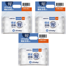 US baby 優生 75%酒精濕巾, 柔軟厚實, 輕便隨身包, 全面清潔, 3包, 3袋