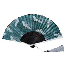 上手家居 鋁合金折扇 清鶴圖案 古風扇 手扇 金屬折扇 防身武器 23 x 1.5cm, 1支, 清鶴