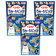 INABA CIAO 啾嚕 迷你捲心塊 3包 Set, 方便餵食，設計貼心，無添加防腐劑，安心選擇，外層蓬鬆，口感豐富, 鮪魚+干貝, 36g, 3袋