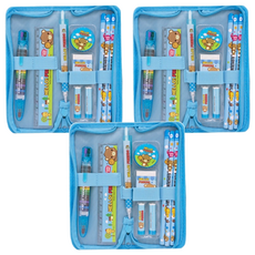 misoro 拉鍊筆袋文具組, 藍色/粉色, HB鉛筆 9入+自動鉛筆 3入+削鉛筆器 3入, 3組