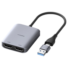 HAGiBiS 海備思 MST雙螢幕異顯轉接器, 鋁合金USB/Type-C雙接頭, 兼容蘋果M1/M2/M3芯片, HD10, 1個