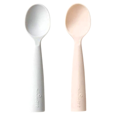 Miniware 矽膠兒童湯匙組, 食品級矽膠製成, 適合長牙前寶貝, 耐熱230度, 芝麻+蜜桃, 1組