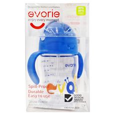 evorie 愛得利 Tritan 寶寶吸管杯, 美國進口Tritan材質, 耐摔耐用, 不含雙酚A, 十字開口吸管, 6個月以上寶寶適用, QY, 200ml, 1個