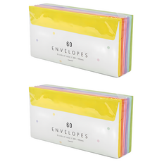 PINKFOOT 彩色橫式信封套組 60入, 6種顏色, 180 x 90mm, 黃色 + 橘色 + 粉色 + 紫色 + 薄荷 + 綠色, 2組