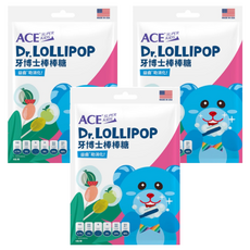 ACE SUPER KIDS 牙博士棒棒糖 Set 8支, 美國牙科博士研發, 含50%膳食纖維, 添加維生素C, 無糖低熱量, 西瓜+青蘋果, 60g, 3袋